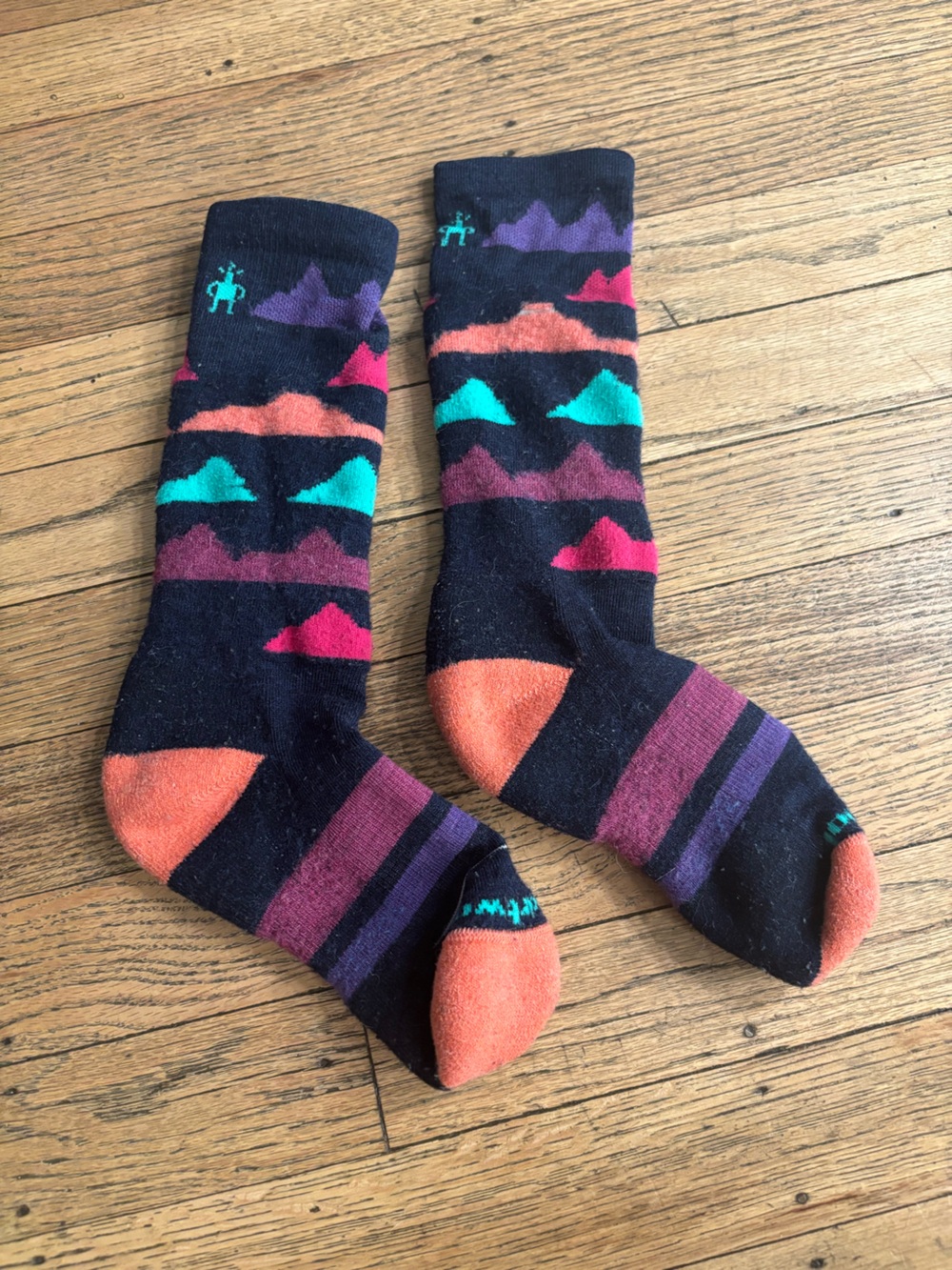 Smartwool Kids Crew Socks - Black with Orange, Teal, Purple & Pink Accents